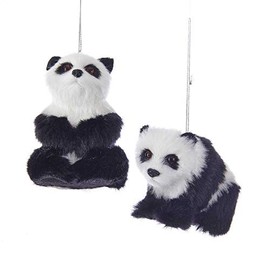 Kurt Adler 4" Plastic Furry Panda Ornament 2/Asstd