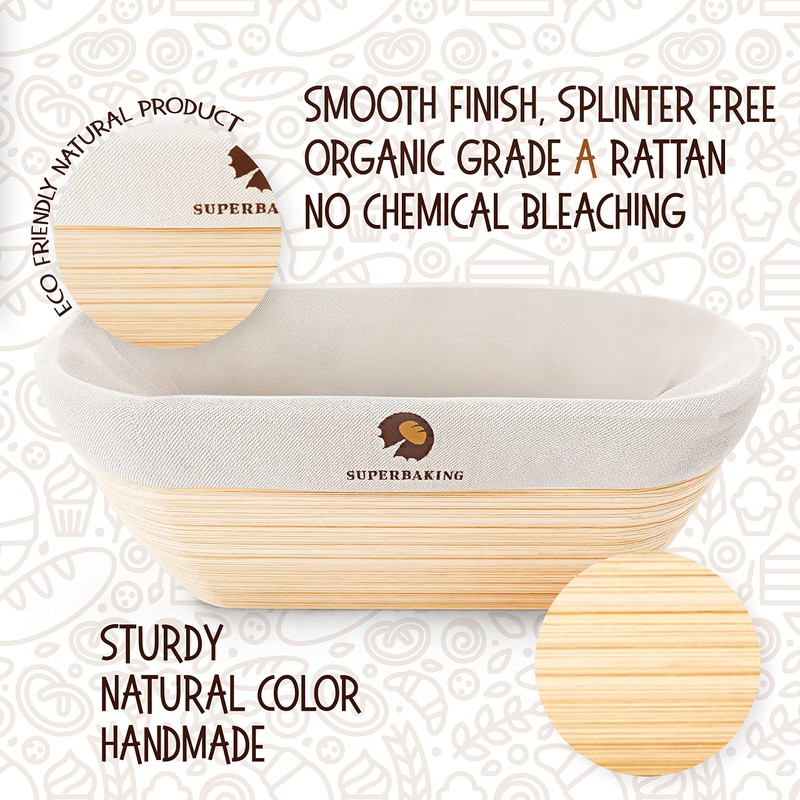 Superbaking Banneton Bread Proofing Basket Set, Oval 10" Sourdough Proofing