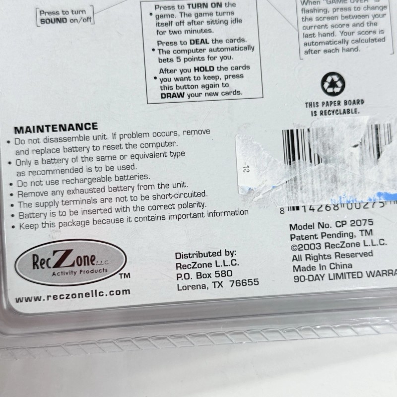 RecZone Electronic Handheld Classic 5-in-1 Poker Game CP2075