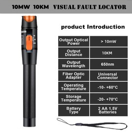 Visual Fault Locator, 10mW Fiber Optic Cable Tester Meter VFL Fiber Optic Tester Kit - Include Single Mode 9/125um FC Male to LC Female Adapter