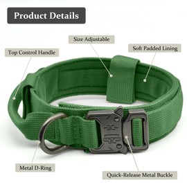 Tactical Dog Collar, Adjustable Military Training Nylon Dog Collar with Control Handle and Heavy Quick-Release Metal Buckle for Small Medium Large Dogs, Emerald Green S