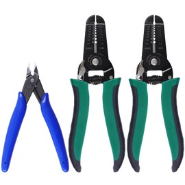 Swpeet 3Pcs Green 10-22AWG 7 Inch Wire Stripper Tool with 5 Inch Wire Cutters Kit, Multipurpose Wire Stripping Tool, Cable Stripper Electrical Wire Pliers for Electric Cable Stripping Cutting