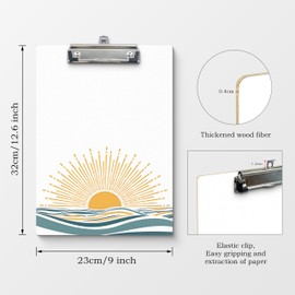 APJYM Boho Clipboard, Boho Sun Ocean Wave Wooden Clip Board for for Office Classroom Teacher Student Doctor Nurse, Boho Office Supplies, Standard A4 Letter Size 9x12.6 Inch