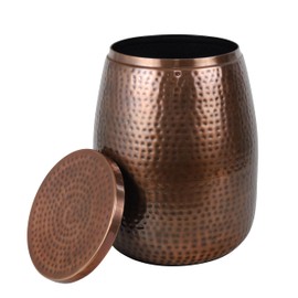 happimess SSL2001C Merida 15" Modern Rustic Hammered Metal Drum Storage Side Table with Lid, End Table for Decoration in Living Room, Bedroom, Bathroom, Antique Copper
