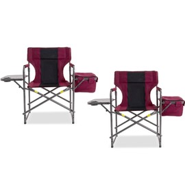 Foristrail Director Camping Chair Set of 2 with Cooler Bag & Foldable Side Tray - 400lbs Heavy Duty Outdoor Folding Lawn Chair, Portable Camp Chair for Backyard, Fishing, Beach (Wine Red)