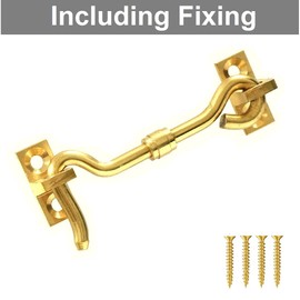 TERF® 100mm Polished Brass Cabin Door Hook and Eye Lock 100mm (4 inch) Cabinet Latch including Fixing Screw For Door Gate Window Closet Shed Latch - Pack of 4