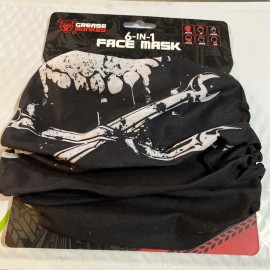 GREASE MONKEY 6-in-1 FACE MASK SKULL 28513 gas Black & White NEW w/ RETAIL CARD