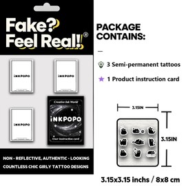 INKPOPO 3 Sheets Semi-Permanent Tattoos for Adults | 7-15 Days Longwear | Waterproof & Realistic Finish | Adult Art Temporary Tattoos | Finger Tattoo Series 133
