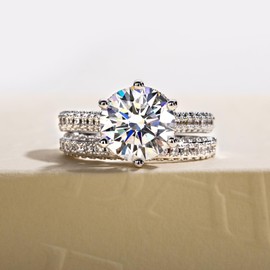 Gobaalele Cubic Zirconia Engagement Ring Bridal Set,5.64CTTW Round Cut AAAAA CZ Wedding Promise Anniversary Ring for Women Size6.5