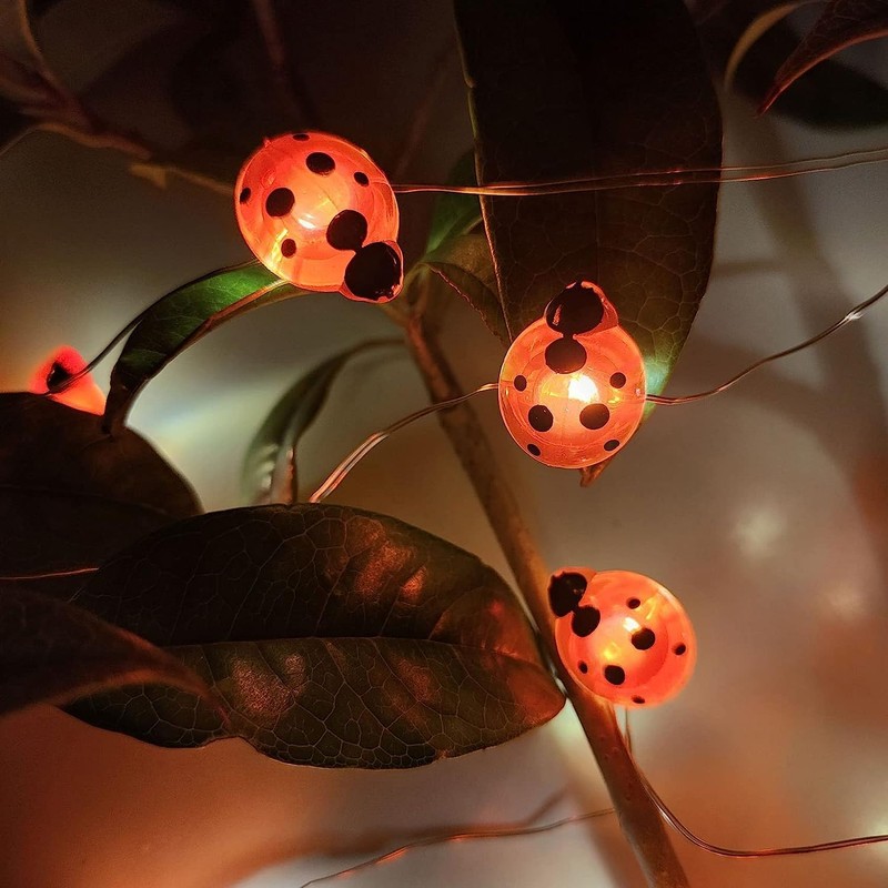 WONFAST Ladybugs Fairy String Lights, 9.8ft 30LED Ladybug Silver Wire