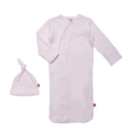 Magnetic Me Organic Cotton Newborn Sleeper Gown & Hat Set | Super Soft Organic Cotton Fabric Sleep Sack | Love Lines Pink | 0-3 Months