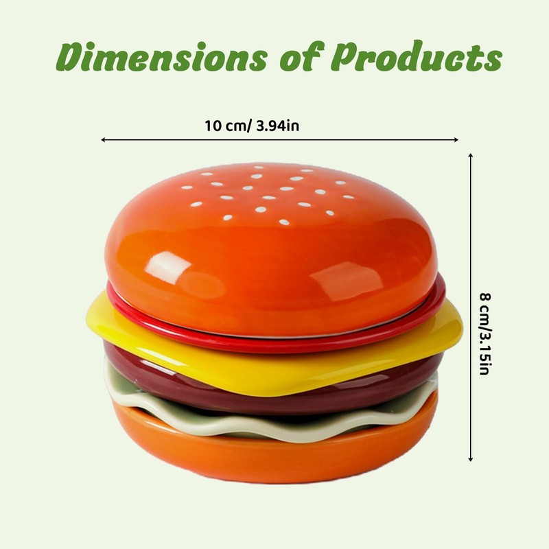 Ceramic Burger Plates Set 6, 3.9x3.3in,Stackable Dip Bowls, Hamburger-Shaped Sauce