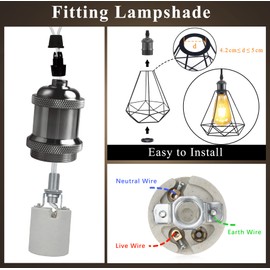 DiCUNO E26 Vintage Lamp Socket, Edison Pendant Light Socket Replacement, Antique Retro Hanging Lamp Holder for Industrial, Decorative, DIY Lighting, 600℃ Heat Resistant, 6 Packs (Color: Pearl Black)