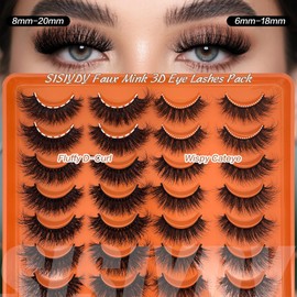 SISIYDY False Eye Lashes Strips Wispy Faux Mink 3D Cat Eyelashes 18mm 20mm Long Fluffy D Curl Strips Lashes Multipack Pack 2 Styles Mixed Lash Bulk YH320