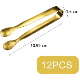 Baoswi 12 Pieces Sugar Tongs Ice Tongs Food-Grade 304 Stainless Steel Mini Tongs, Serving Utensils for Parties Catering Gold Tongs, Small Sugar Tongs for Appetizers, Tea Party, Coffee Bar, Desserts