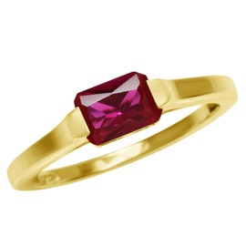 Silvershake 7X5mm Simulated Octagon Shape Red Ruby 14K Yellow Gold Plated 925 Sterling Silver East-West Solitaire Promise Ring July Gemstone Birthstone Size 8.5, 8.5, Sterling Silver 14K Gold Plated,