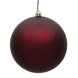 Vickerman 6" Burgundy Matte Ball Ornament - Shatterproof & UV Resistant Plastic - Drilled Cap with Floral Wire - Ready to Hang - 4 Ornaments Per Pack - Ready to Hang