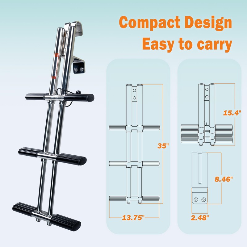 XinKunmarine 3 Step Boat Ladder, Stainless Steel Dive Boarding Ladders
