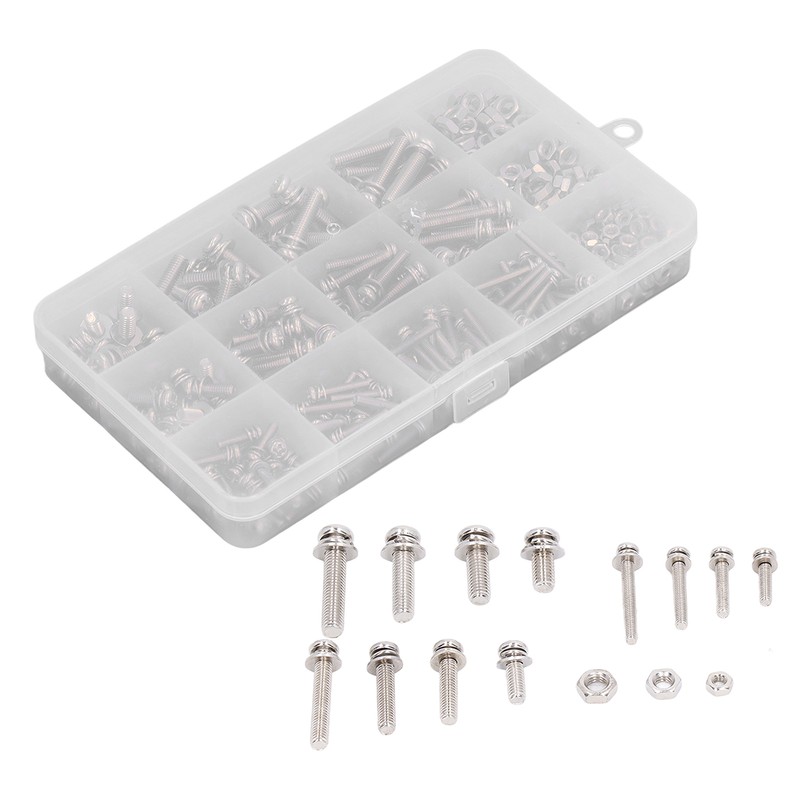 360pcs Screw Nut Set Stainless Steel Flat Washer Spring Washer