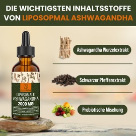 Liposomal Ashwagandha Drops 2000 mg, Natural Ashwagandha Root Extract, with Black Pepper and Probiotics, Vegan (60 ml (Pack of 1)