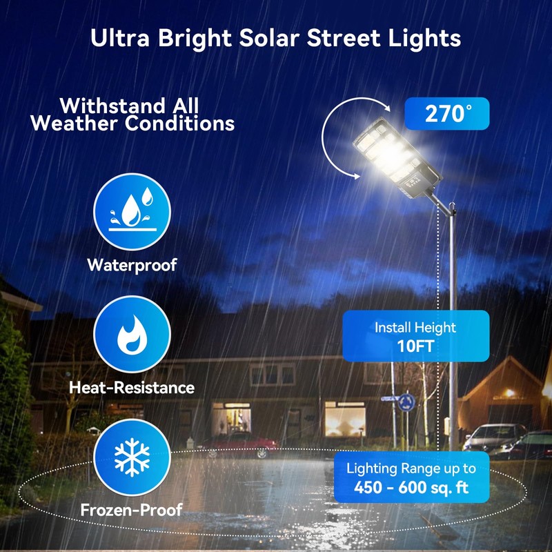 Solar Street Lights Outdoor Waterproof, 20000LM 6500K Motion Sensor LED