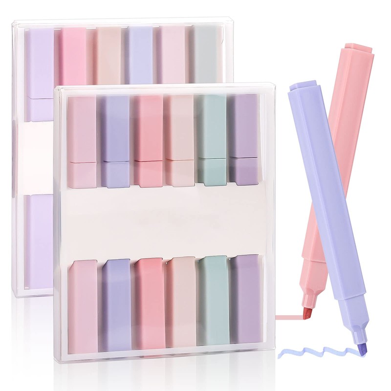 Pastel Highlighter Pen, Pack of 12, Pastel Assorted Colours, Aesthetic