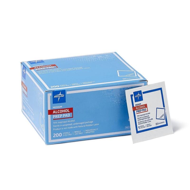 Medline Almohadillas de alcohol isopropílico, estériles, medianas, caja de 200