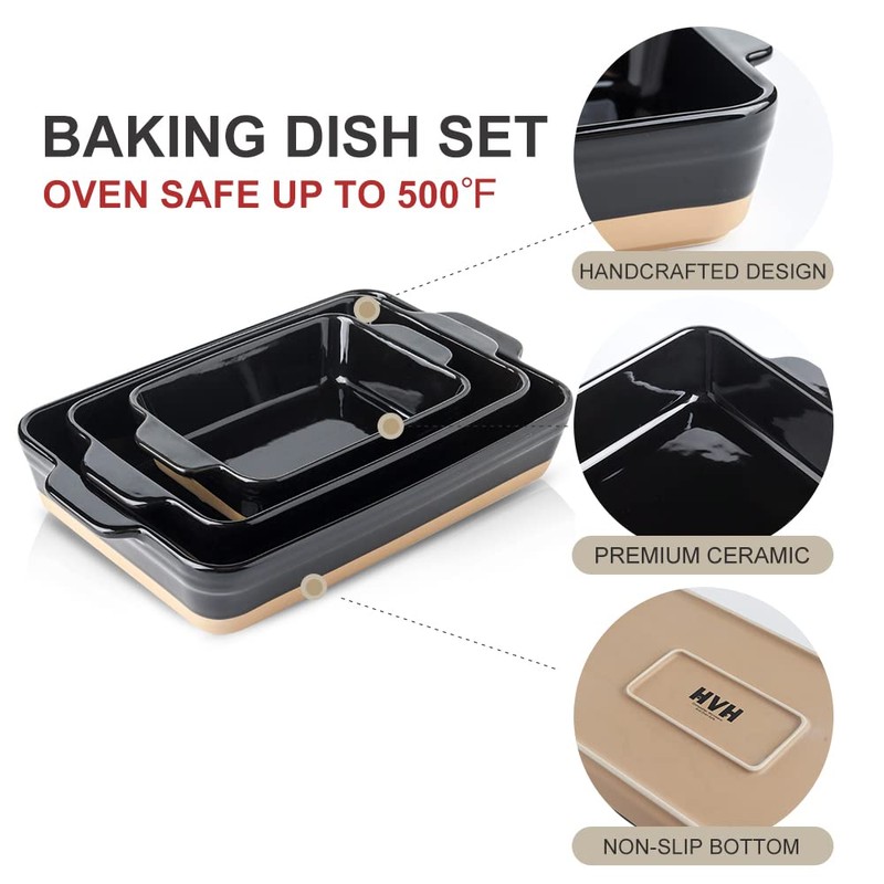 HVH Baking Dish Set, 9x13 Baking Dish, Ceramic Lasagne Pan
