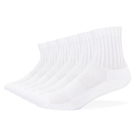 Run After Wind Men's Athletic Quarter Socks Cushioned Moisture Wicking with Arch Support Medium, 6 Pairs, White, 6-10