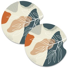 Nipichsha Car Cup Holder Coasters, Car Coasters for Cup Holders, 2 Pack Anti Slip Insert Coasters, Rubber Car Cup Mat with A Finger Notch, Cute Car Interior Accessories for Women, Abstract Boho Leaf