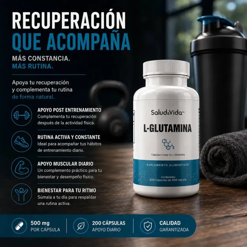 L-Glutamina | 200 Cápsulas de 500 mg | Aminoácido en
