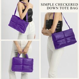 Puffy Tote Bag, Puffer Crossbody Bags for Women Light Winter Down Cotton Padded Quilted Tote Bag Shoulder Handbags Purse(Purple)