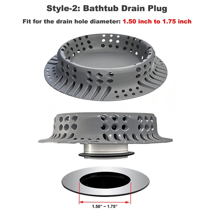 Seatery Bathtub Drain Hair Catcher with Drain Plug, Silicone Tub
