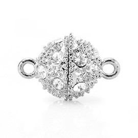 BEADNOVA Silver Gold Plated Crystal Rhinestone Pave Beads Clasp for Bracelet Necklace Jewelry(8mm Silver Plated Clear Crytstal)