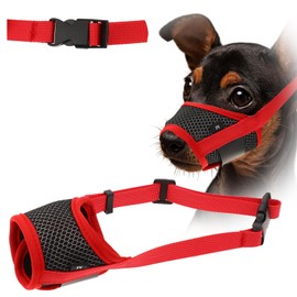 WLLHYF Dog Muzzle Soft Nylon Muzzle Breathable Pets Muzzle Anti Barking Biting and Chewing Comfortable Mesh Soft Fabric Muzzle Adjustable Strap for Small Dogs (Red)