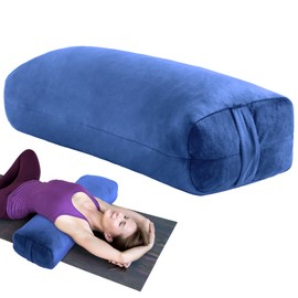 MABOZOO Yoga Bolster Pillow, Rectangular Yoga Bolster for Restorative Yoga & Meditation, Professional Meditation Cushion with Carry Handle, 27"X10"X6", Blue