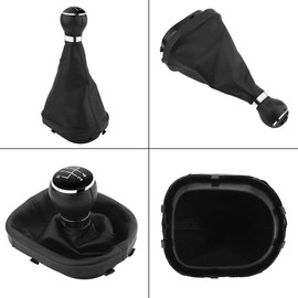 Manual Gear Shift Knob 5 Speed Black Leather Gear Shift Knob Kit Gaiter Boot Cover Dust-proof Gear Stick Cover Replacement Protector for 2003-2010 CADDY II 2 MK2