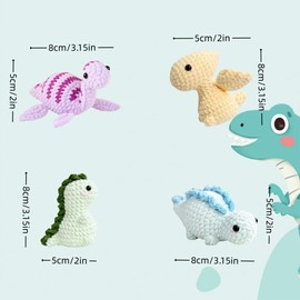Crochet Kit for Beginners, 4Pack Dinosaurs DIY Yarn Knitting Craft Beginner Crochet Kit for Adults with Step-by-Step Video Tutorials DIY Crochet Animal Kits Kids Knitting Enthusiast Supplies