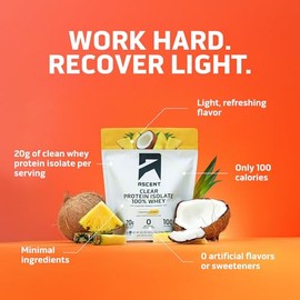 Ascent Proteína de suero 100% transparente en polvo: aislado de proteína de suero para después del entrenamiento, sin sabores ni edulcorantes artifici