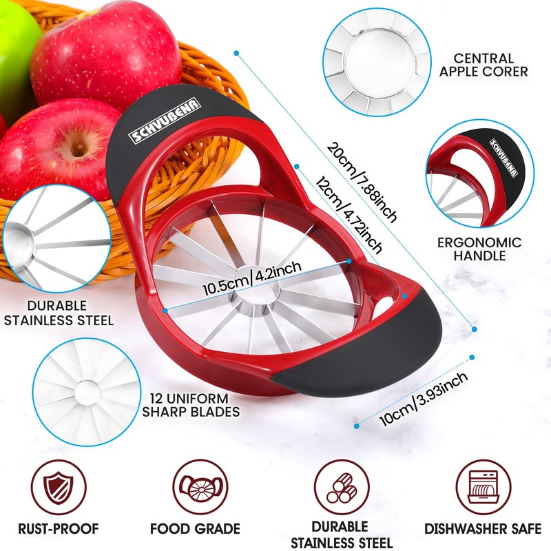 SCHVUBENR 4.72 Inch Large Apple Slicer with 12 Blades -