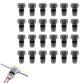 Brightfour Low Voltage Wire Connectors, T Tap Wire Connectors for 14-18 AWG Wires, No Wire Stripping 3 Way 2 Pin Wire Connectors, Solderless Wire Splice Connectors 24 Pack