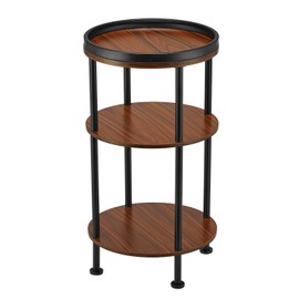 Side Table, Small Round Side Table for Small Spaces, 3-Tier Round Accent Table Slim Side Table, Modern Small End Table Corner Table Sofa Side Table for Living Room Small Nightstand Bedroom (Cherry)