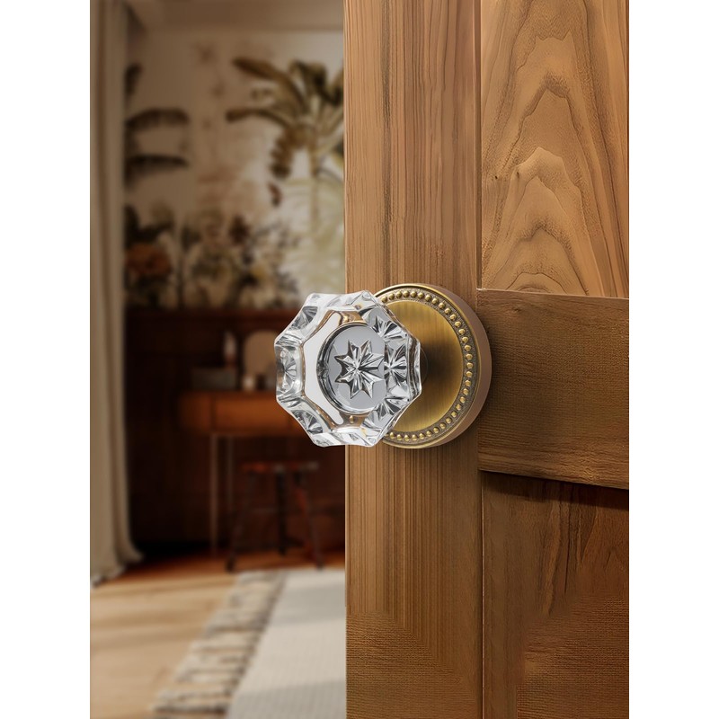 SORWDUERM Antique Brass Door Knobs Crystal Door Knob Passage Door