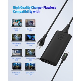 130W USB C Dell Laptop Charger for XPS 15 9500 9510 9530 9575 17 9700 Precision 5530 2-in-1 5550 Latitude 7410 7420 7310 7210 – Fast Charging AC Adapter for USB C Laptops