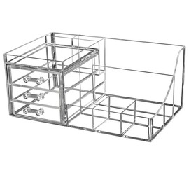 OKVGO Transparent Makeup Organizer with Storage Drawers, Large Capacity Cosmetic Organisers for Lipstick, Nail Care, Jewelry and Skincare Make Up Holder for Bedroom Dresser Table Clear (3 Drawer)