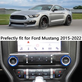 Agulier Compatible with Ford Mustang 2015-2022 Accessories Center Console Air Conditioner Switch Knob Cover Aluminium Alloy Headlight Knob Cover 2Pcs Blue