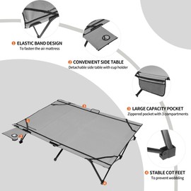 Naturehike 2 Person Camping Cot with Camping Air Mattress & Side Table, Folding Camping Bed for Adults