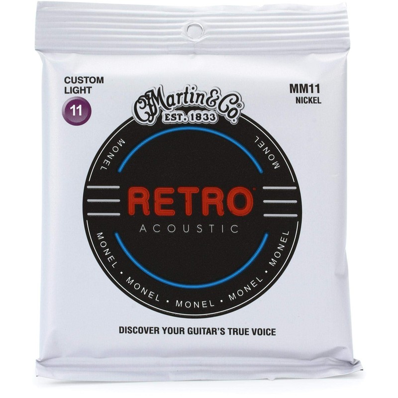 Martin Retro Acoustic Guitar Strings,11-52 Custom-Light-Gauge Monel, Nickel (6 str)