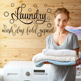 Zonon Laundry Room Sign Decals Decor Bubble Quote Stickers Wash Dry Fold Repeat Wall Signs Arts Funny Laundry Room Signs for Bathroom Home Decorations Supplies(13.8 x 21.7 Inch,Black)