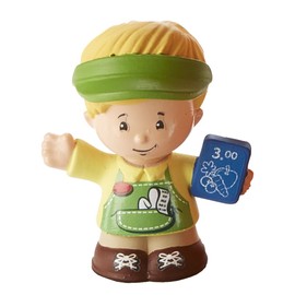 Little People Replacement Part for Fisher-Price Manners Market Grocery Store Playset DYJ29 - Replacement Eddie Figure as Shopkeeper - Wearing Green Visor and Holding Tablet
